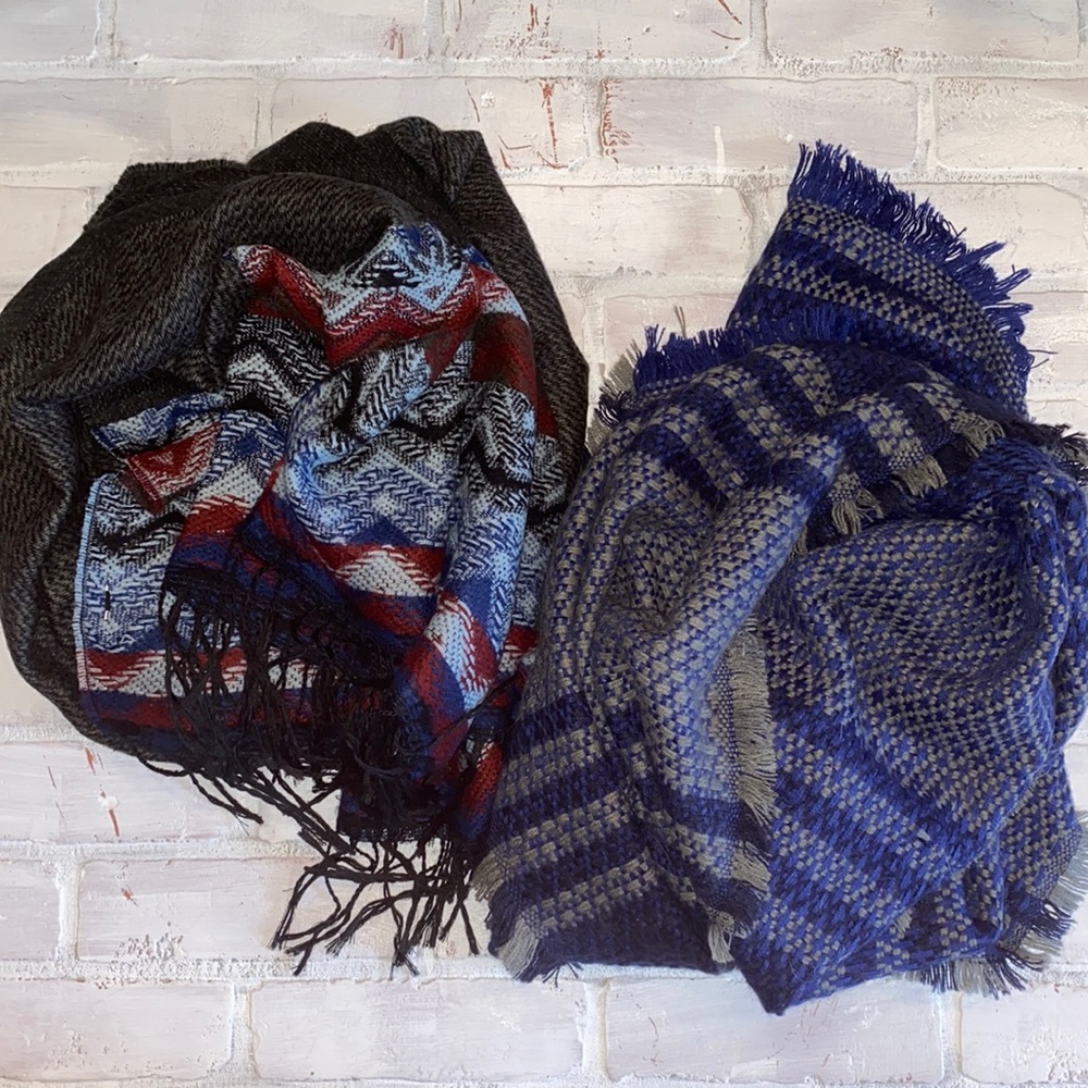 Blue gray Aztec tribal blanket scarf bundle!!
